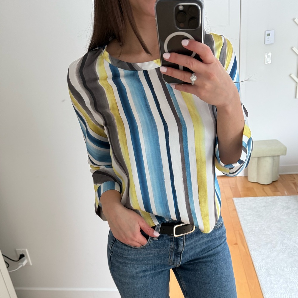BLUE, YELLOW AND WHITE XS BLOUSE ZARA